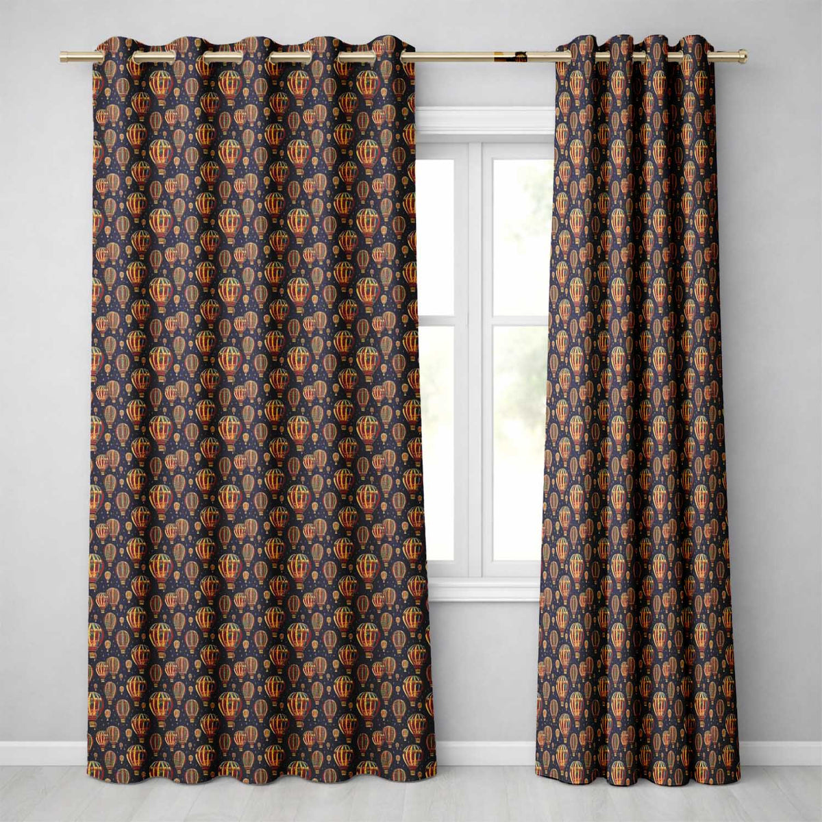 Ornate Night Sky Hot Air Balloons Vintage Seamless Pattern  Readymade Eyelet Ring Top Thermal 100% Blackout Curtains