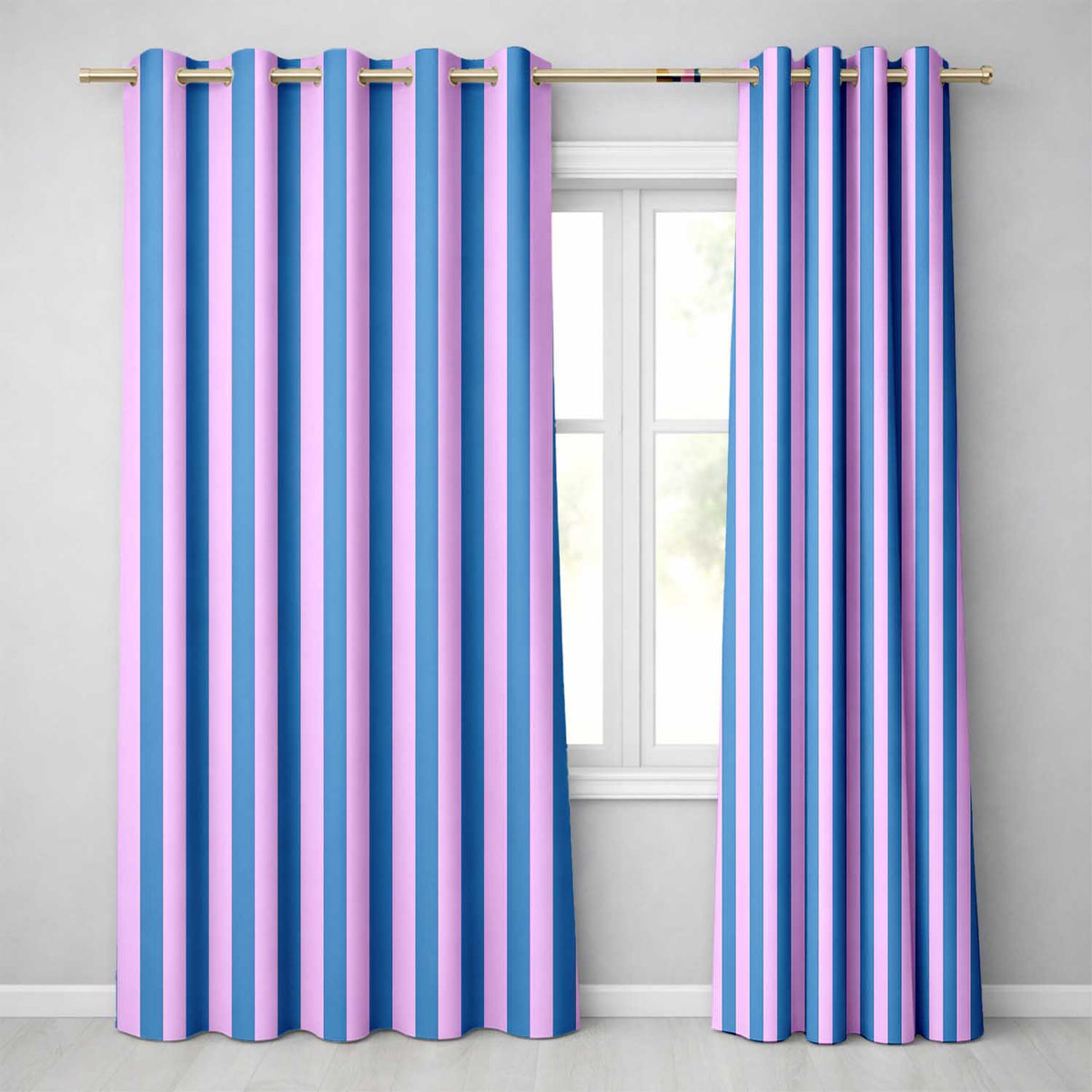 Wavy Blue and Pink Vertical Stripes Seamless Pattern  Readymade Eyelet Ring Top Thermal 100% Blackout Curtains