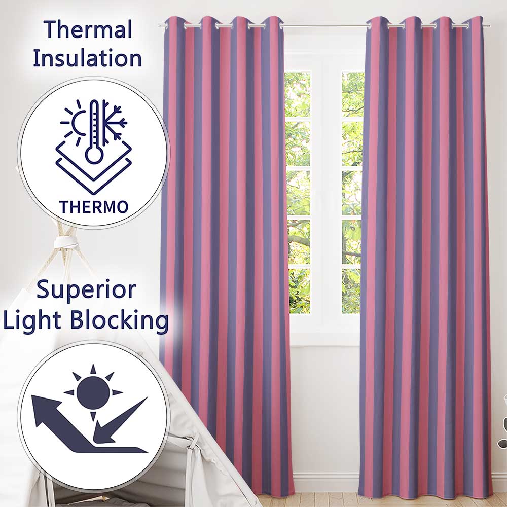 Wavy Purple and Pink Vertical Stripes Seamless Pattern  Readymade Eyelet Ring Top Thermal 100% Blackout Curtains