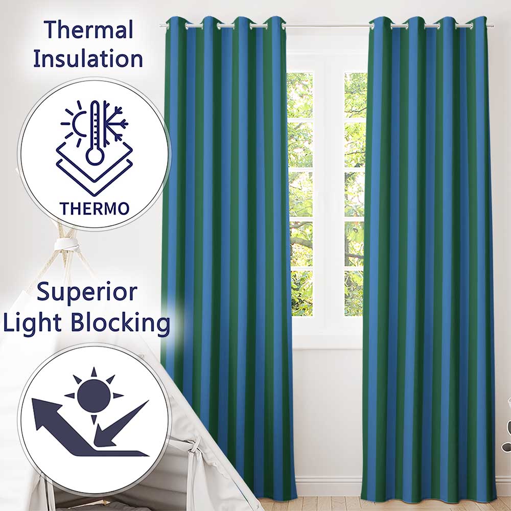 Wavy Blue and Green Vertical Stripes Seamless Pattern  Readymade Eyelet Ring Top Thermal 100% Blackout Curtains