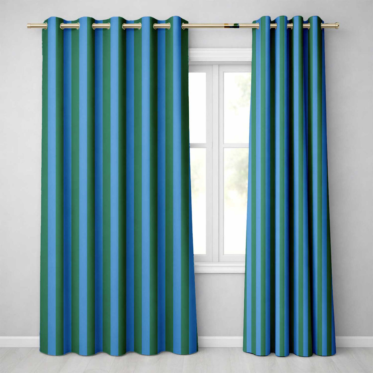 Wavy Blue and Green Vertical Stripes Seamless Pattern  Readymade Eyelet Ring Top Thermal 100% Blackout Curtains