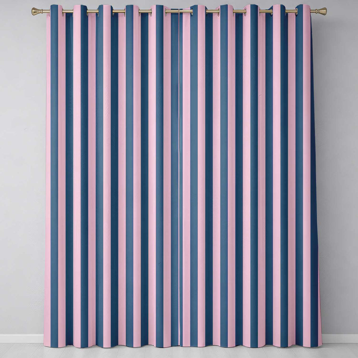 Wavy Navy Blue and Soft Pink Vertical Stripes Seamless Pattern  Readymade Eyelet Ring Top Thermal 100% Blackout Curtains