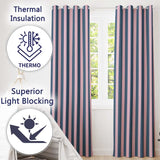 Wavy Navy Blue and Soft Pink Vertical Stripes Seamless Pattern  Readymade Eyelet Ring Top Thermal 100% Blackout Curtains