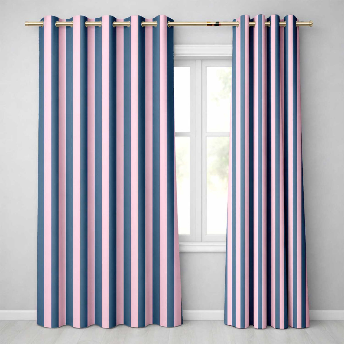 Wavy Navy Blue and Soft Pink Vertical Stripes Seamless Pattern  Readymade Eyelet Ring Top Thermal 100% Blackout Curtains