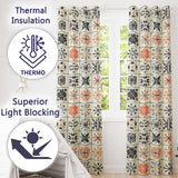 Abstract Geometric Floral Tile Motif Seamless Pattern  Readymade Eyelet Ring Top Thermal 100% Blackout Curtains