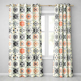 Abstract Geometric Floral Tile Motif Seamless Pattern  Readymade Eyelet Ring Top Thermal 100% Blackout Curtains