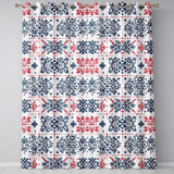 Folk Art Blue and Red Floral Symmetry Seamless Pattern  Readymade Eyelet Ring Top Thermal 100% Blackout Curtains