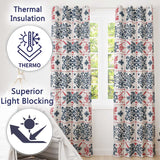 Folk Art Blue and Red Floral Symmetry Seamless Pattern  Readymade Eyelet Ring Top Thermal 100% Blackout Curtains