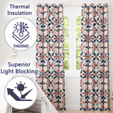 Scandinavian Folk Art Red Blue Floral Seamless Pattern  Readymade Eyelet Ring Top Thermal 100% Blackout Curtains