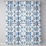 Blue Watercolor Snowflake Botanical Seamless Pattern  Readymade Eyelet Ring Top Thermal 100% Blackout Curtains