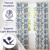 Blue Watercolor Snowflake Botanical Seamless Pattern  Readymade Eyelet Ring Top Thermal 100% Blackout Curtains