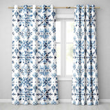 Blue Watercolor Snowflake Botanical Seamless Pattern  Readymade Eyelet Ring Top Thermal 100% Blackout Curtains
