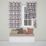 Nordic Folk Art Red Blue Symmetrical Floral Seamless Pattern  Readymade Eyelet Ring Top Thermal 100% Blackout Curtains
