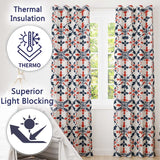 Nordic Folk Art Red Blue Symmetrical Floral Seamless Pattern  Readymade Eyelet Ring Top Thermal 100% Blackout Curtains