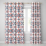 Nordic Folk Art Red Blue Symmetrical Floral Seamless Pattern  Readymade Eyelet Ring Top Thermal 100% Blackout Curtains
