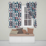Patchwork Folk Tile Snowflake Blue Red Seamless Pattern  Readymade Eyelet Ring Top Thermal 100% Blackout Curtains