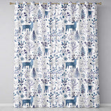 Minimal Nordic Deer Botanical Blue Grey Seamless Pattern  Readymade Eyelet Ring Top Thermal 100% Blackout Curtains