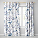 Minimal Nordic Deer Botanical Blue Grey Seamless Pattern  Readymade Eyelet Ring Top Thermal 100% Blackout Curtains