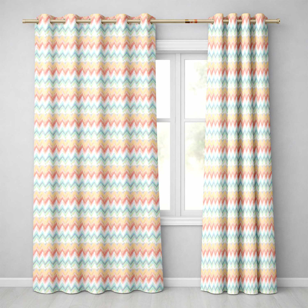 Pastel Chevron Zigzag Watercolor Seamless Pattern  Readymade Eyelet Ring Top Thermal 100% Blackout Curtains