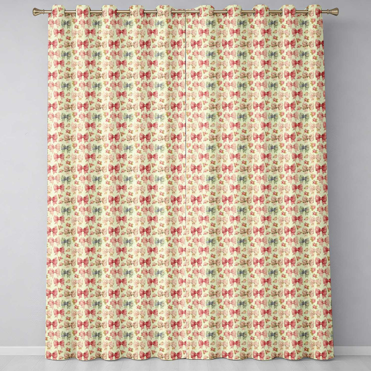 Shabby Chic Floral Bow Pattern with Roses in Pastel Pink Seamless  Readymade Eyelet Ring Top Thermal 100% Blackout Curtains