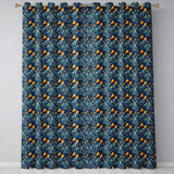 Elegant Blue Floral Swirl Pattern with Golden Bows Seamless Design  Readymade Eyelet Ring Top Thermal 100% Blackout Curtains