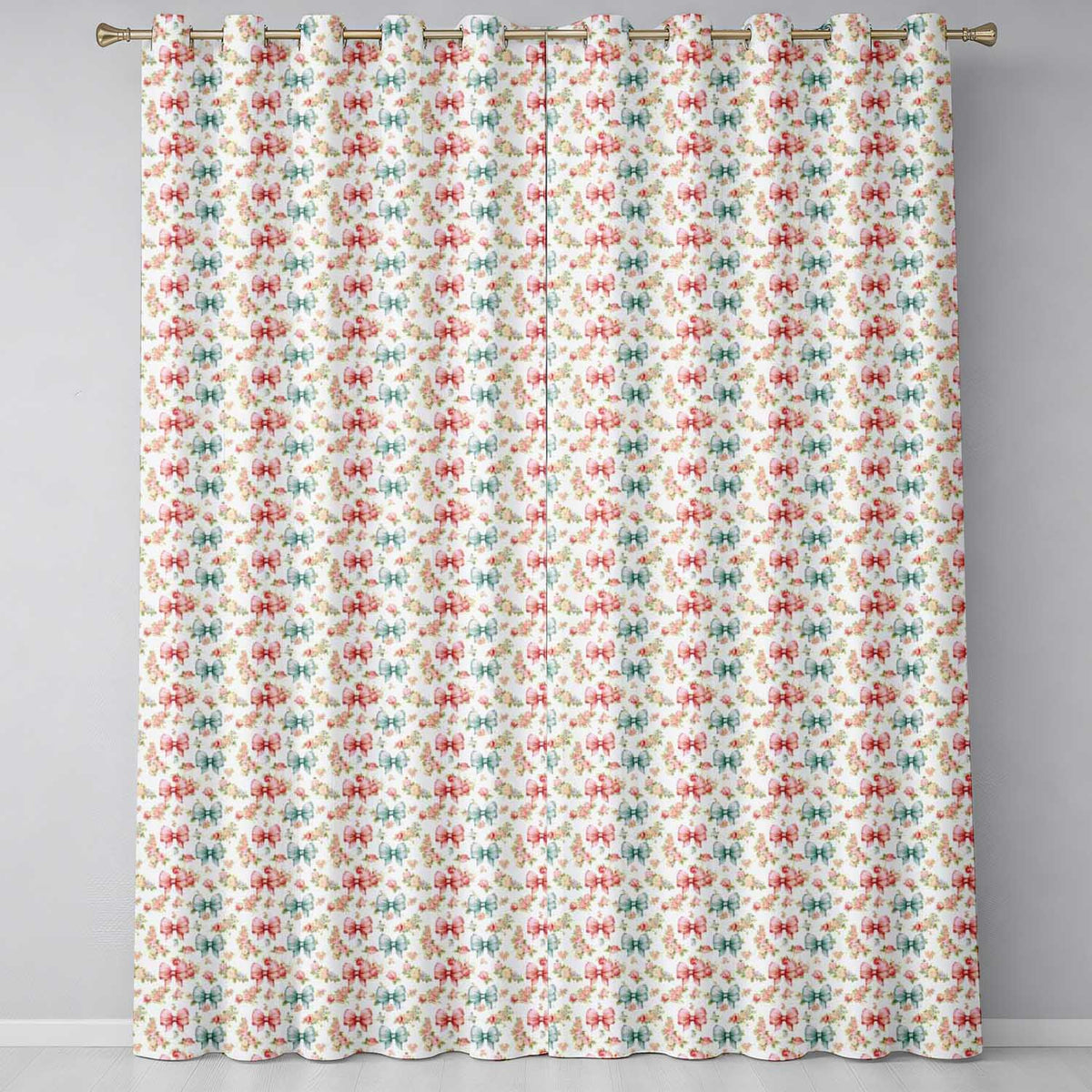 Shabby Chic Floral Bow Pattern in Pink and Blue Pastel Tones Seamless Design  Readymade Eyelet Ring Top Thermal 100% Blackout Curtains