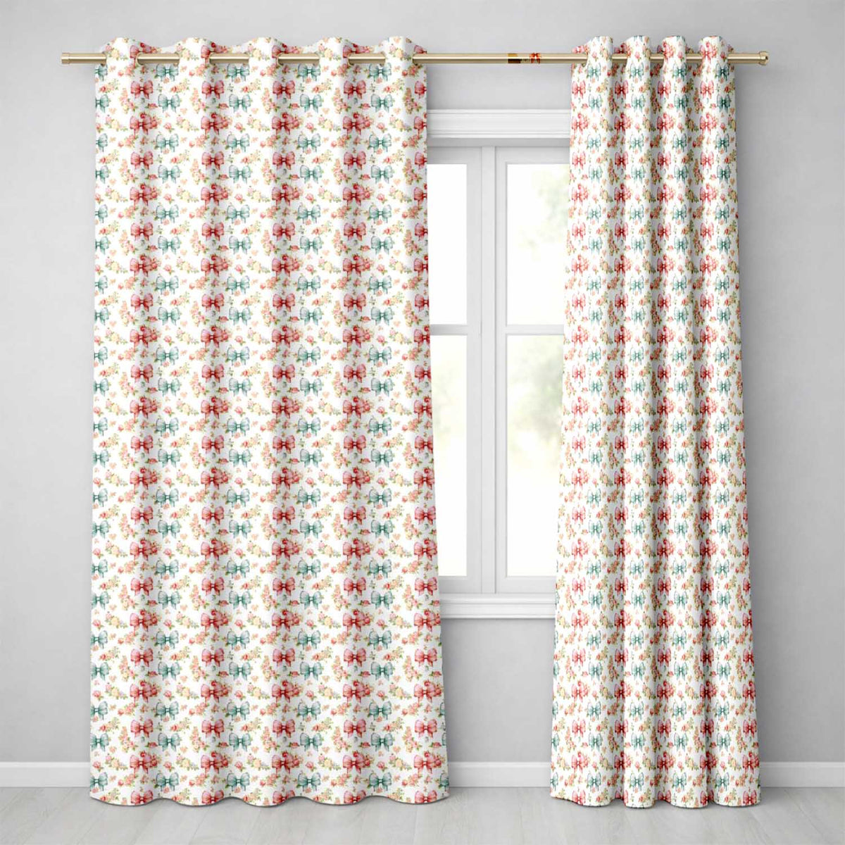 Shabby Chic Floral Bow Pattern in Pink and Blue Pastel Tones Seamless Design  Readymade Eyelet Ring Top Thermal 100% Blackout Curtains