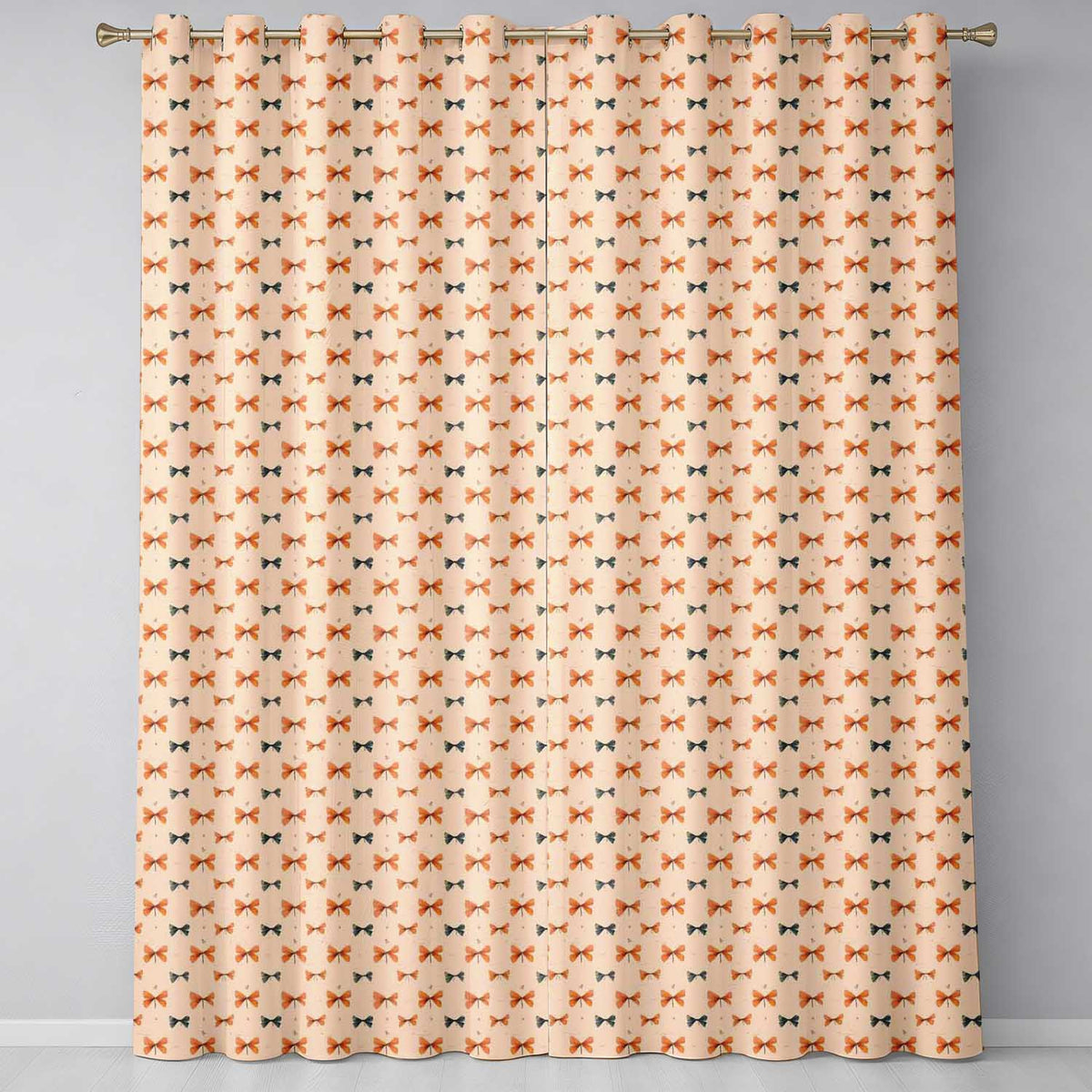Minimal Rustic Bow Pattern in Orange Blue on Neutral Background Seamless Design  Readymade Eyelet Ring Top Thermal 100% Blackout Curtains
