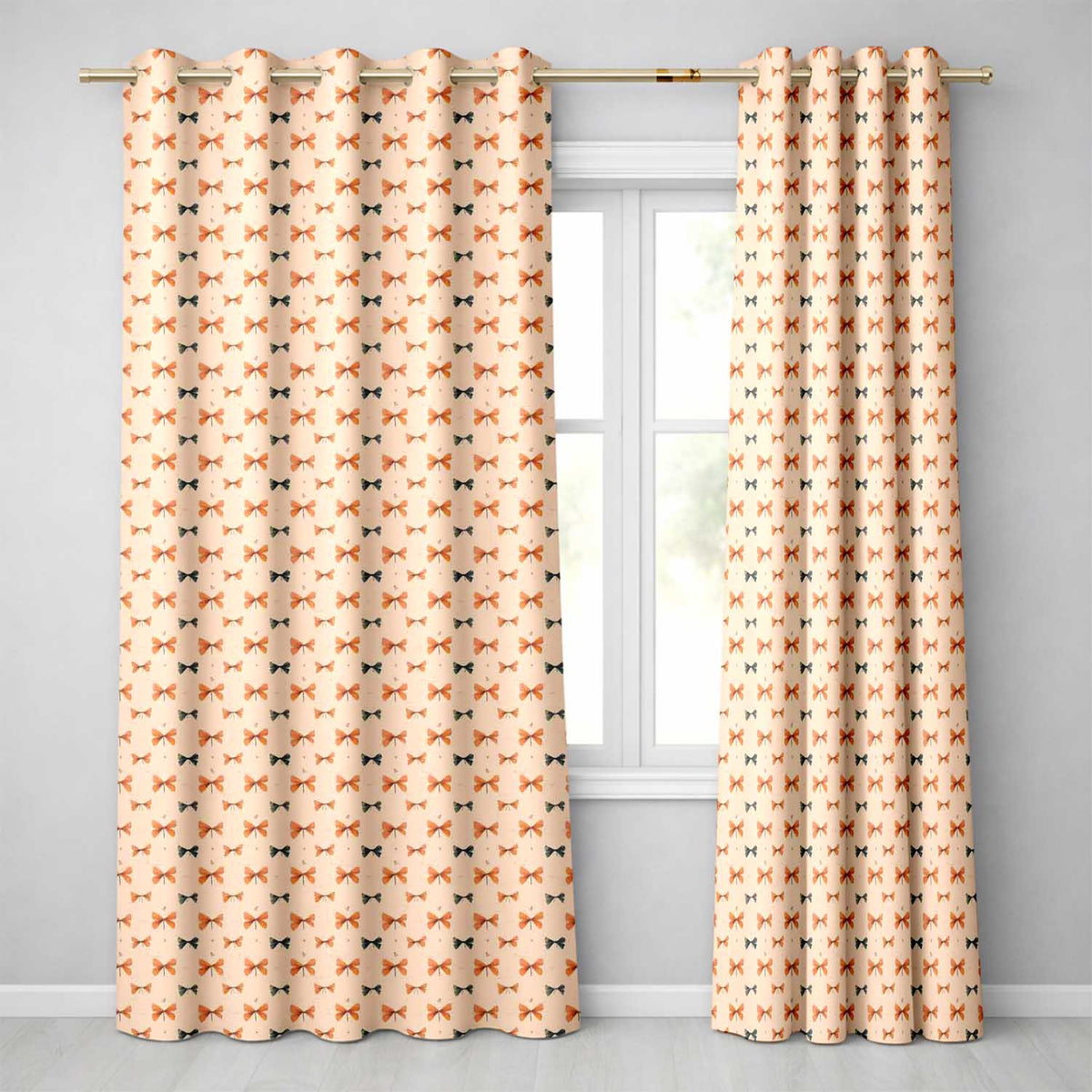 Minimal Rustic Bow Pattern in Orange Blue on Neutral Background Seamless Design  Readymade Eyelet Ring Top Thermal 100% Blackout Curtains