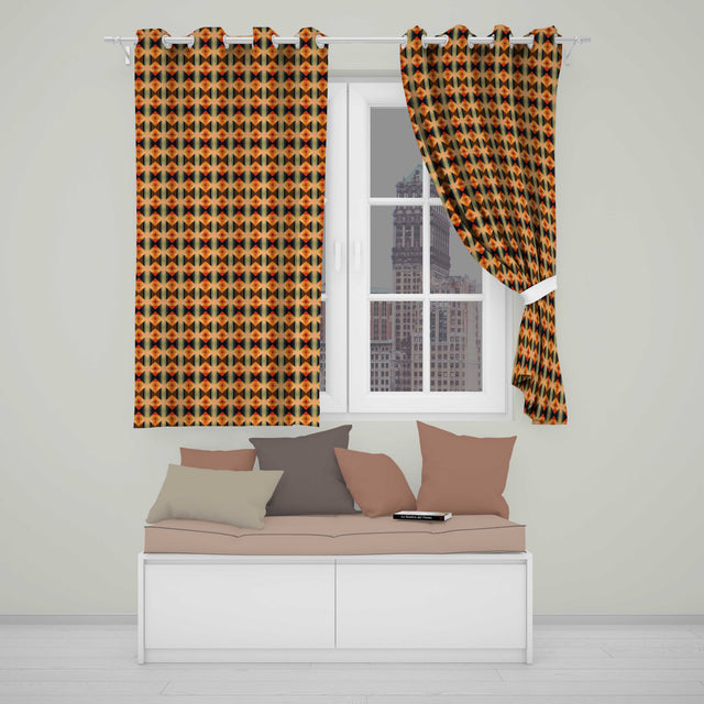 Geometric Diamond Pattern in Orange Brown and Green Seamless Design  Readymade Eyelet Ring Top Thermal 100% Blackout Curtains