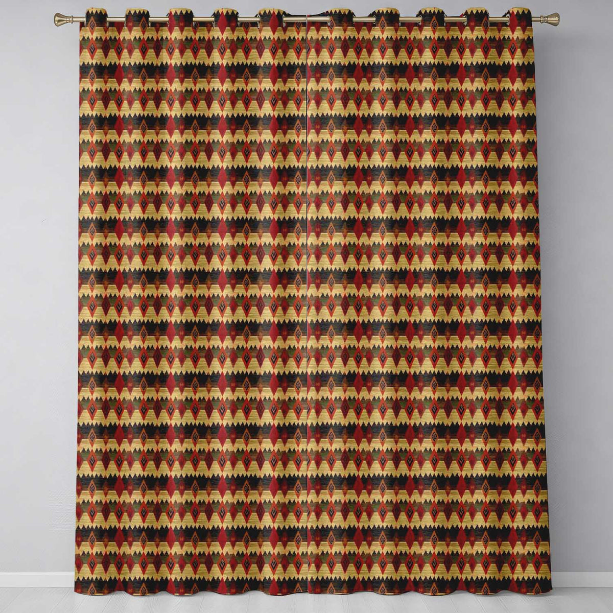 Rustic Tribal Diamond Pattern in Red and Earthy Tones Seamless Design  Readymade Eyelet Ring Top Thermal 100% Blackout Curtains