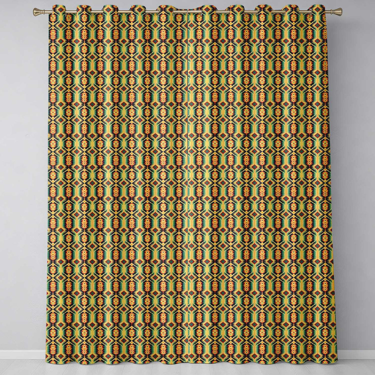Southwest Inspired Pattern in Green Yellow and Red Seamless Design  Readymade Eyelet Ring Top Thermal 100% Blackout Curtains