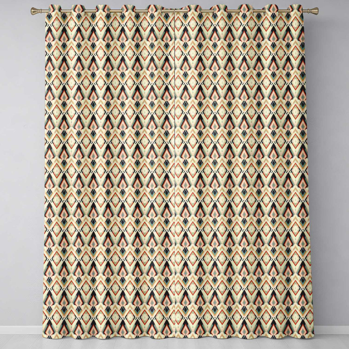 Geometric Diamond Pattern in Beige Orange and Teal Seamless Pattern  Readymade Eyelet Ring Top Thermal 100% Blackout Curtains