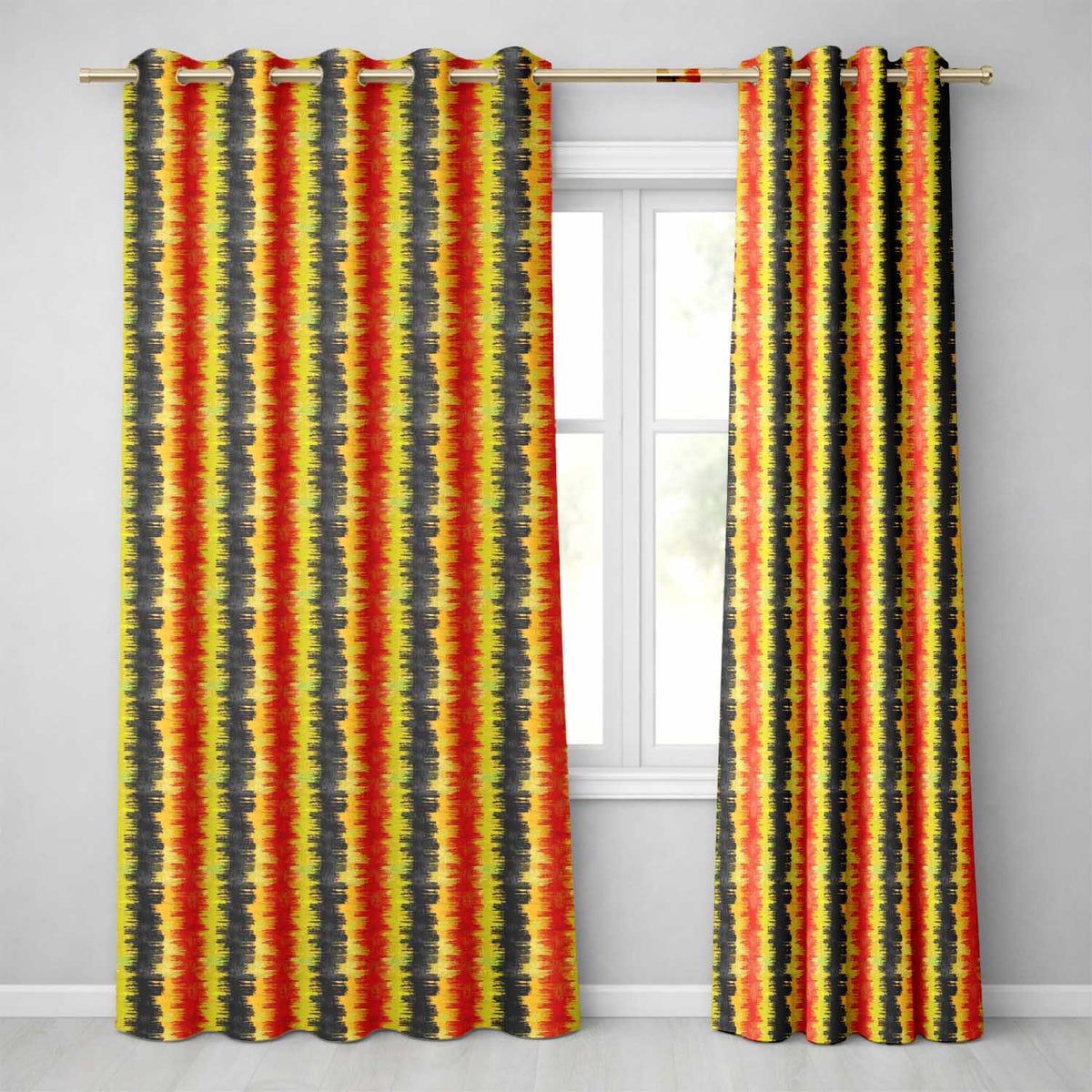 Rough Brush Stripe Pattern in Red Yellow and Black Seamless Pattern  Readymade Eyelet Ring Top Thermal 100% Blackout Curtains
