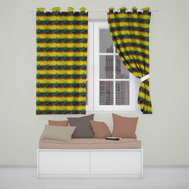 Grunge Paint Stroke Pattern in Yellow Red and Black Seamless Pattern  Readymade Eyelet Ring Top Thermal 100% Blackout Curtains