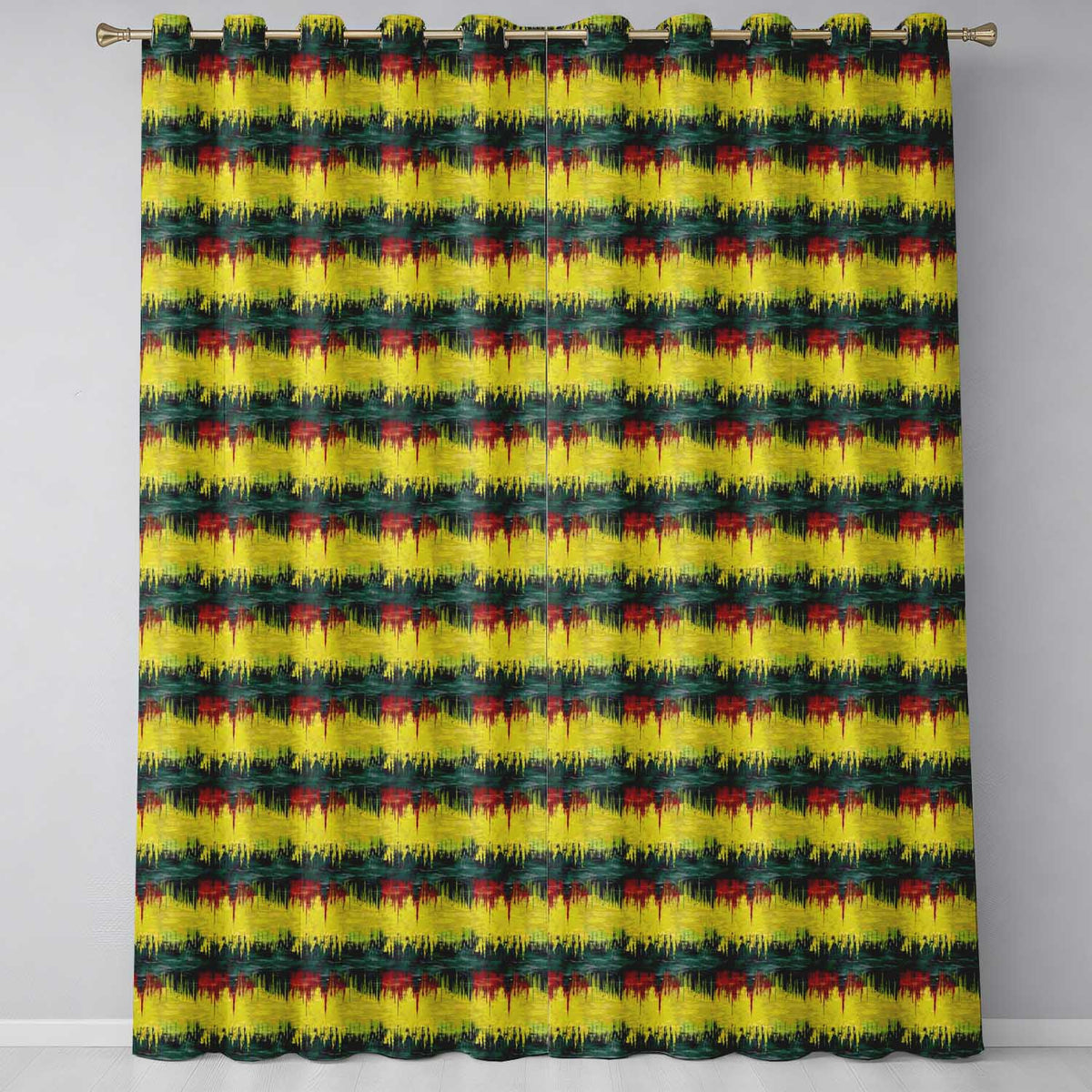 Grunge Paint Stroke Pattern in Yellow Red and Black Seamless Pattern  Readymade Eyelet Ring Top Thermal 100% Blackout Curtains