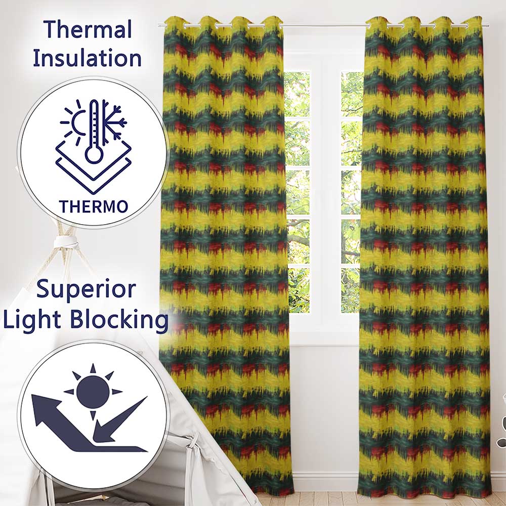 Grunge Paint Stroke Pattern in Yellow Red and Black Seamless Pattern  Readymade Eyelet Ring Top Thermal 100% Blackout Curtains