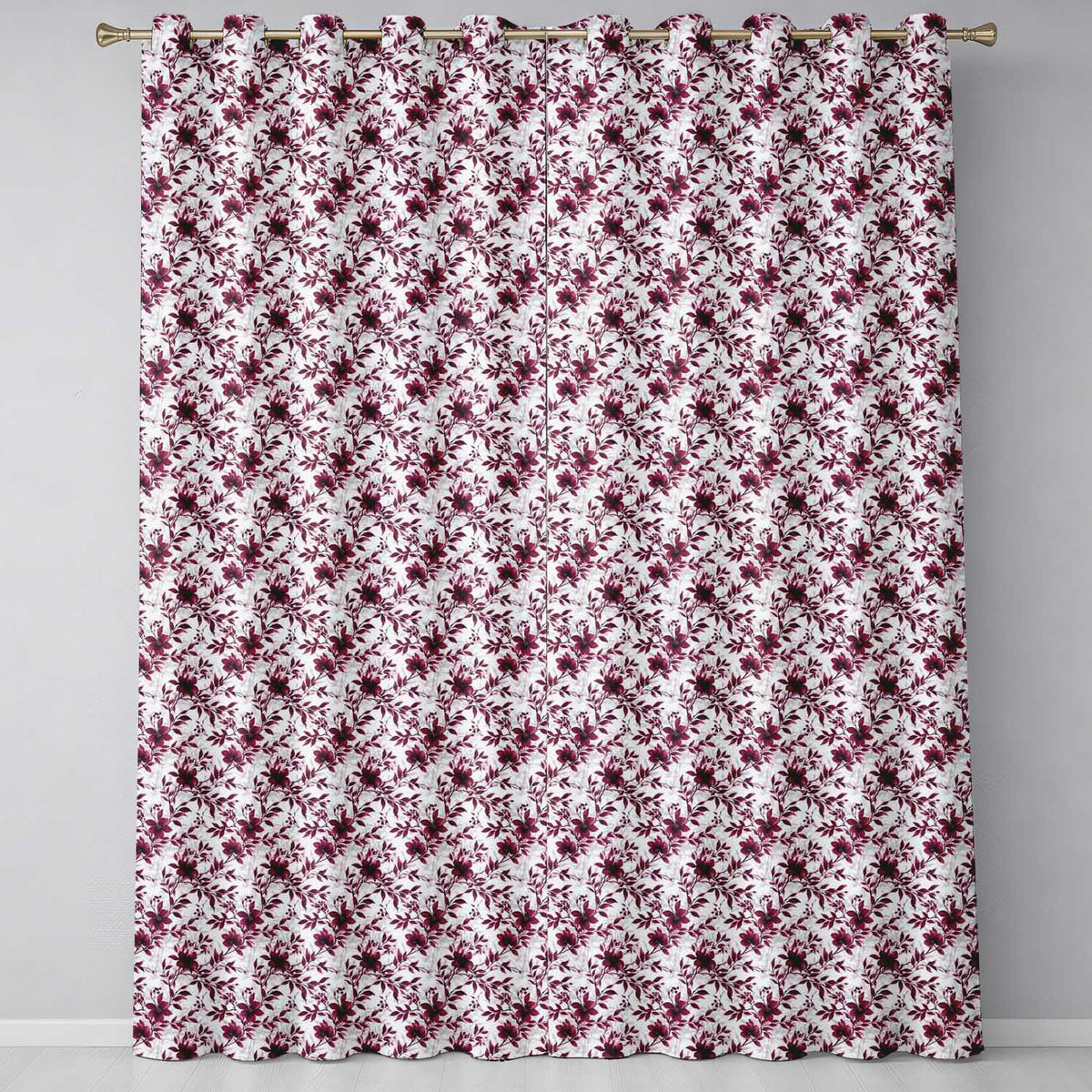 Elegant Burgundy Floral Pattern on Light Background Seamless Pattern  Readymade Eyelet Ring Top Thermal 100% Blackout Curtains