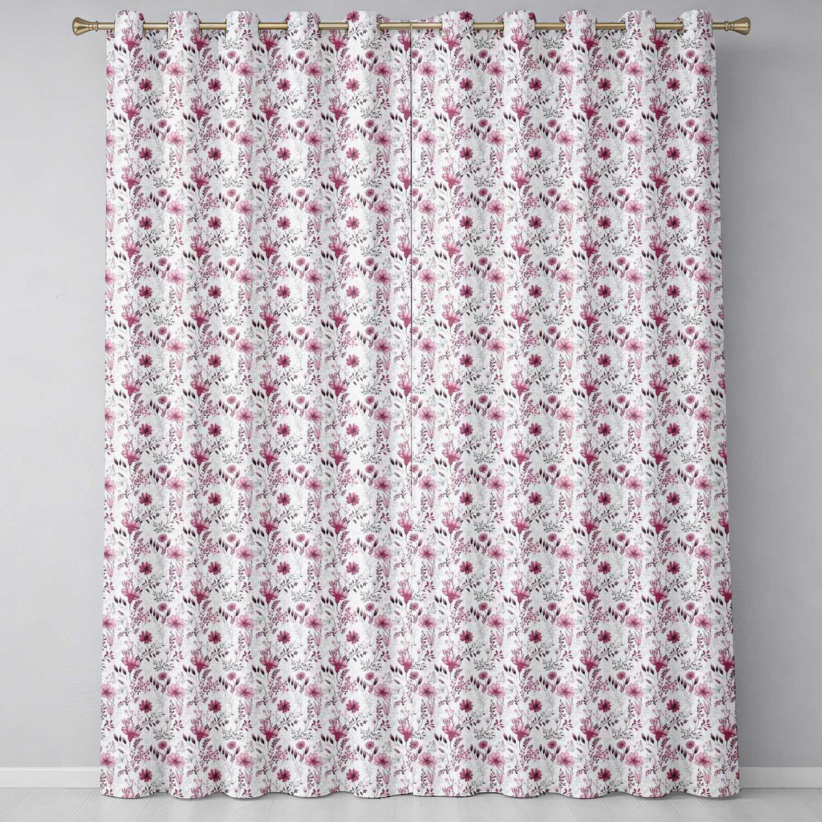Autumn Botanical Floral Pattern in Burgundy and Neutral Tones Seamless Pattern  Readymade Eyelet Ring Top Thermal 100% Blackout Curtains