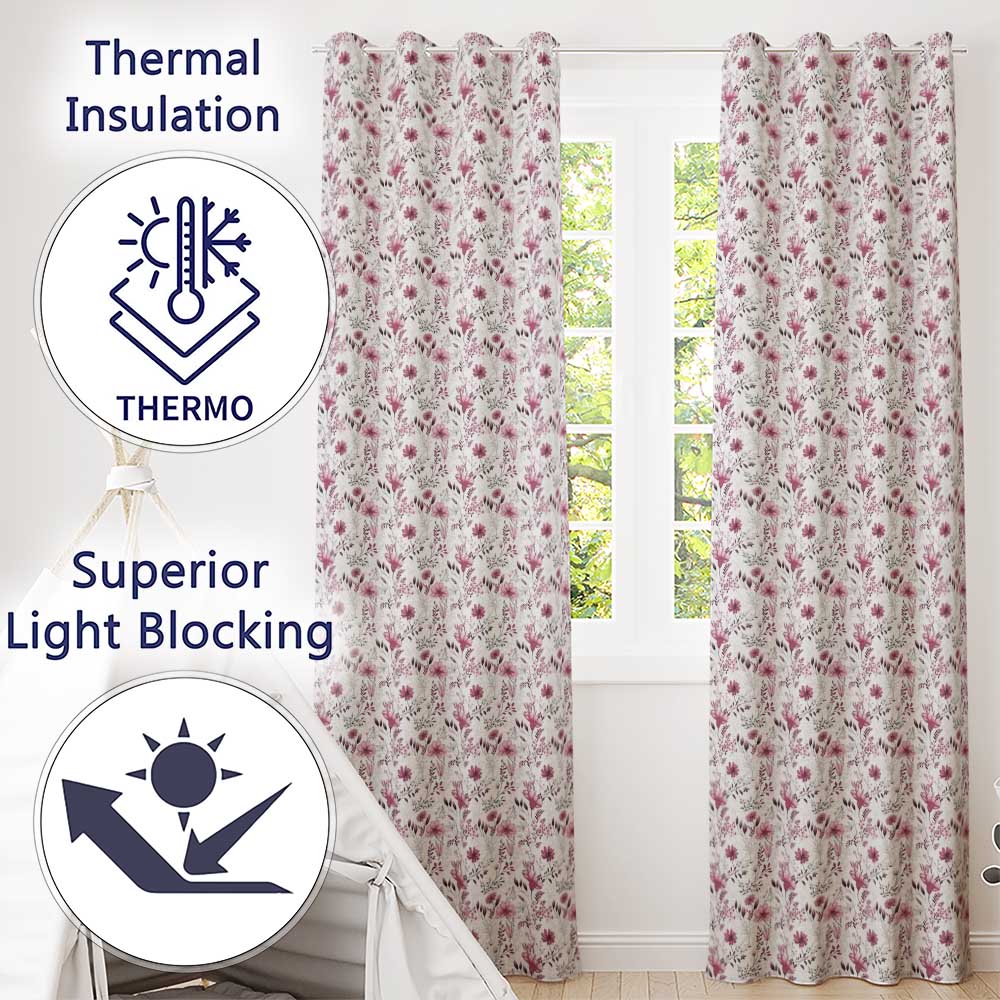 Autumn Botanical Floral Pattern in Burgundy and Neutral Tones Seamless Pattern  Readymade Eyelet Ring Top Thermal 100% Blackout Curtains