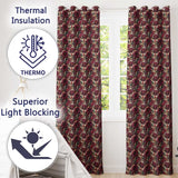 Bold Red Dahlia Floral Pattern with Neutral Leaves Seamless Pattern  Readymade Eyelet Ring Top Thermal 100% Blackout Curtains
