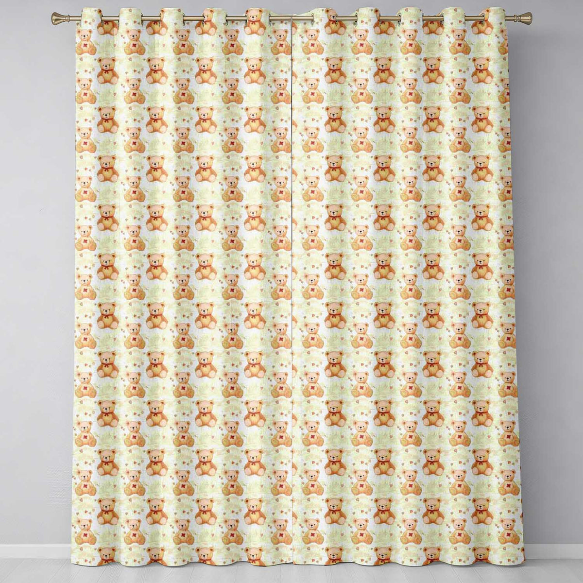 Vintage Teddy Bears with Hearts on Beige Seamless Pattern  Readymade Eyelet Ring Top Thermal 100% Blackout Curtains