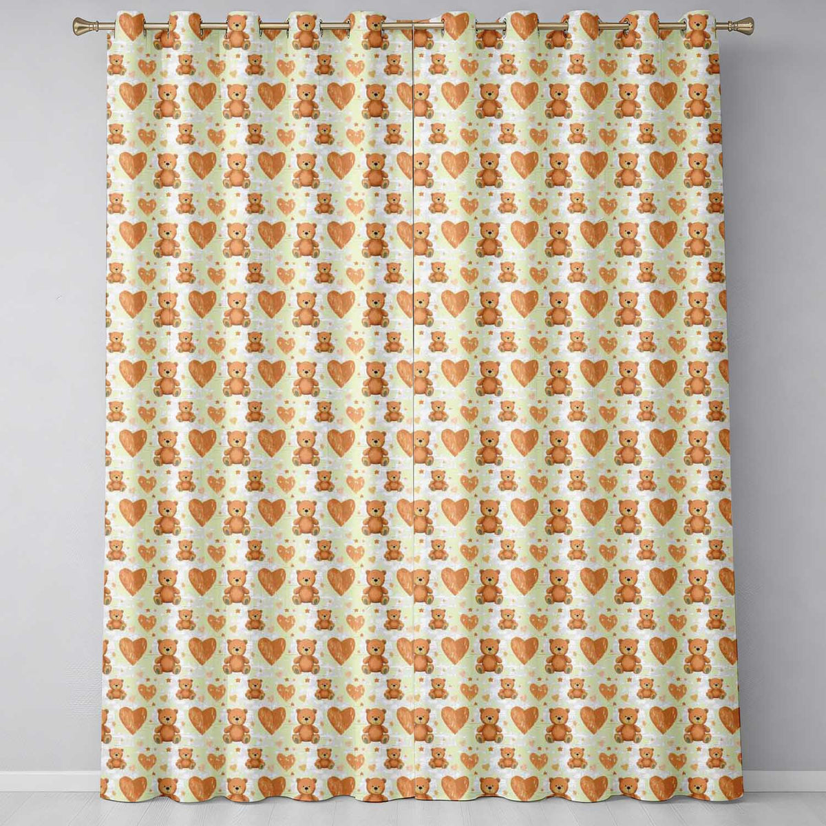 Brown Teddy Bears with Large Hearts Cute Seamless Pattern  Readymade Eyelet Ring Top Thermal 100% Blackout Curtains