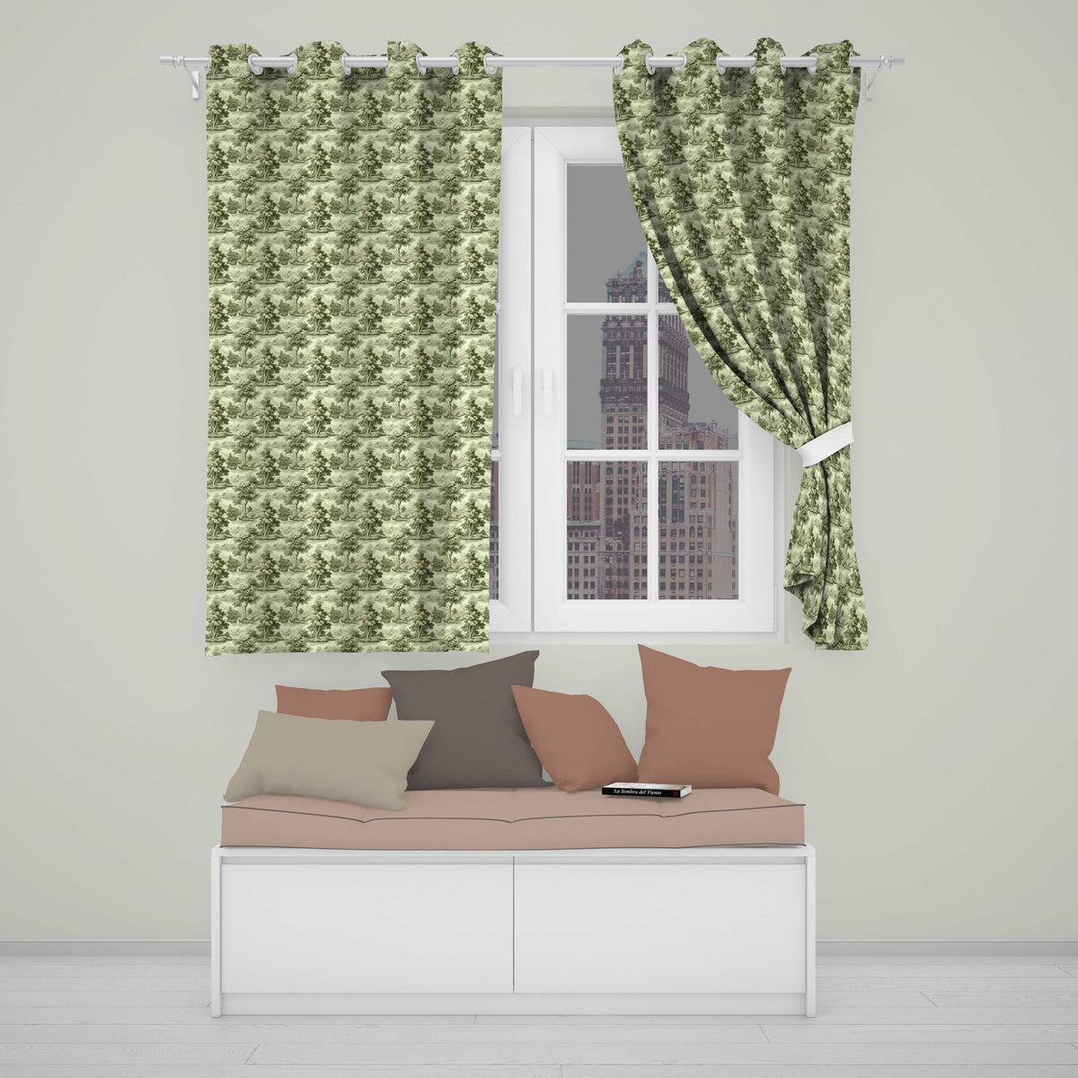 Vintage Botanical Garden with Architecture Scenic Toile Seamless Pattern  Readymade Eyelet Ring Top Thermal 100% Blackout Curtains