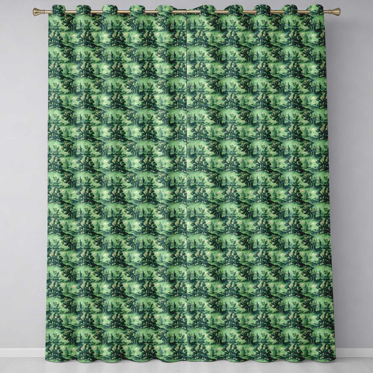 Detailed Floral Garden with Palace Scenic Toile Seamless Pattern  Readymade Eyelet Ring Top Thermal 100% Blackout Curtains