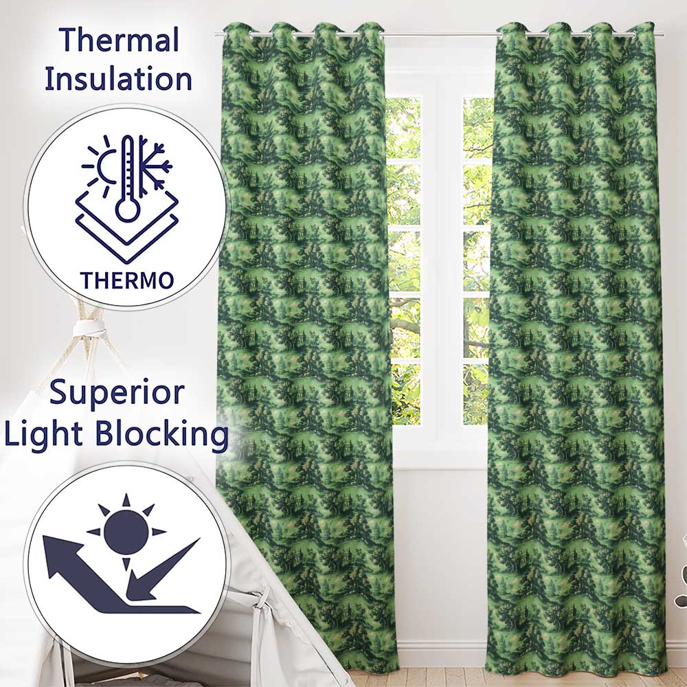 Detailed Floral Garden with Palace Scenic Toile Seamless Pattern  Readymade Eyelet Ring Top Thermal 100% Blackout Curtains