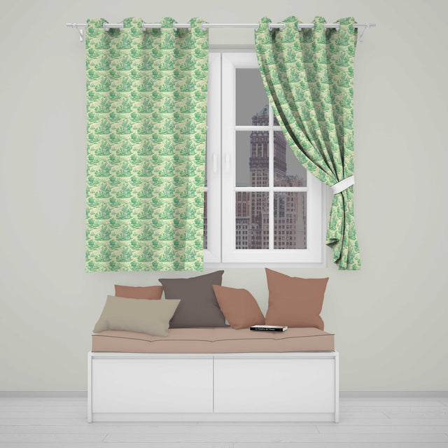 Vintage Coastal Village Ships and Trees Scenic Toile Seamless Pattern  Readymade Eyelet Ring Top Thermal 100% Blackout Curtains