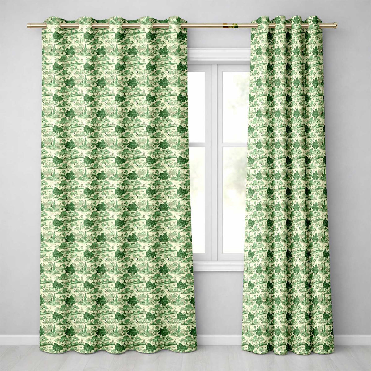 Elegant Garden Estate with Statues Scenic Toile Seamless Pattern  Readymade Eyelet Ring Top Thermal 100% Blackout Curtains