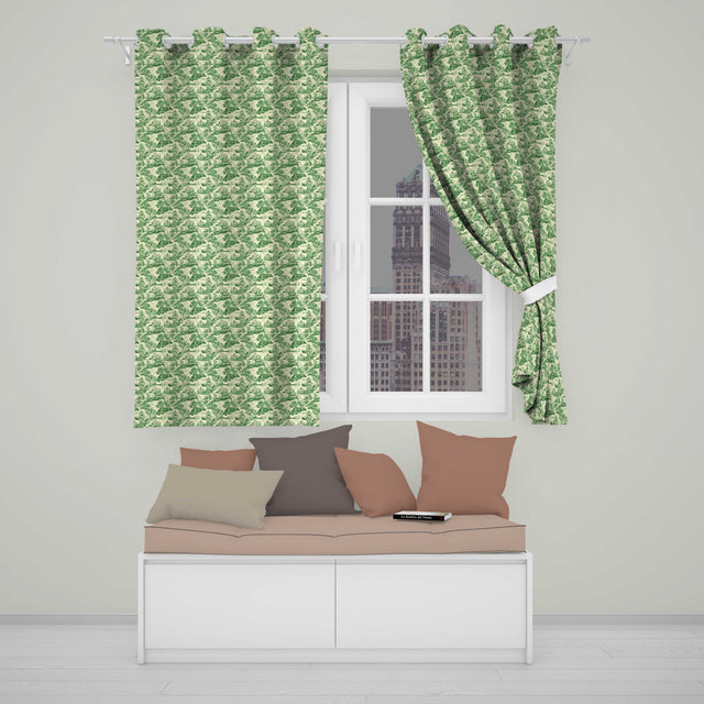 Classic Green Garden Landscape with Villas Scenic Toile Seamless Pattern  Readymade Eyelet Ring Top Thermal 100% Blackout Curtains