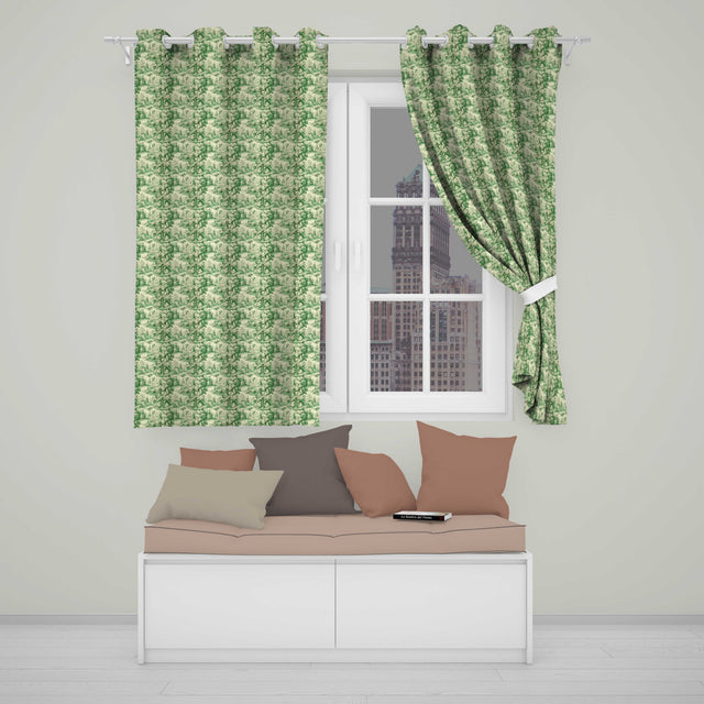 Lush Botanical Forest Estate Scenic Toile Nature Seamless Pattern  Readymade Eyelet Ring Top Thermal 100% Blackout Curtains